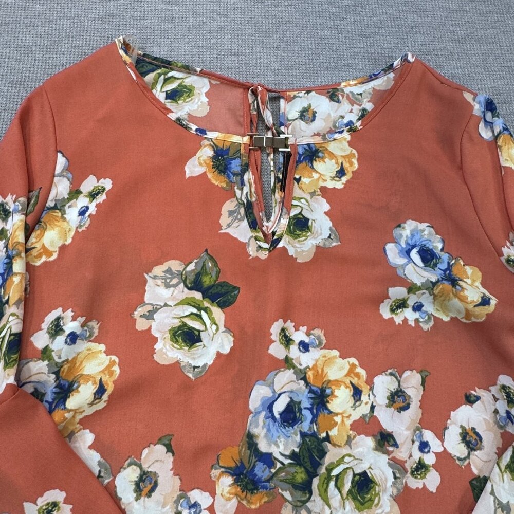 Zenobia Tunic Top Womens Coral Floral Bell Sleeve Boat Neck Tie Closure 3XL NWT - Picture 5 of 14